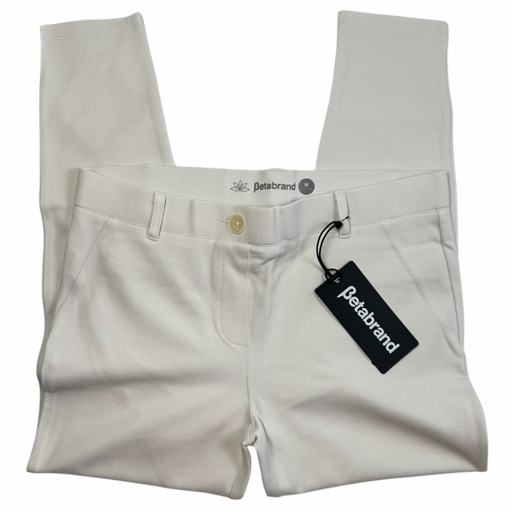 Betabrand Classic Dress Pant Yoga Pants Skinny Leg Creme Twill Med short P NWT